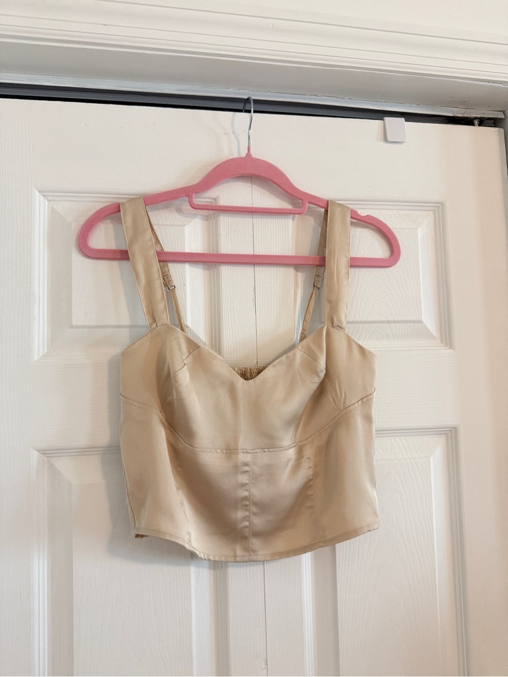 NWT Abercrombie & Fitch Satin Bustier Crop Top in Cream, Size XS